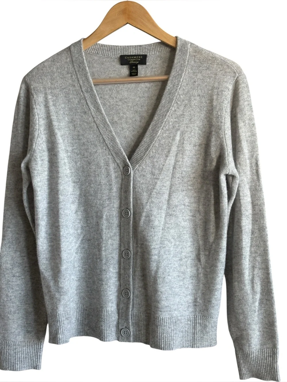 Cashmere Charter Club Luxury Gray V-neck Cardigan Size XS 100% Cashmere